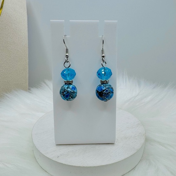 Multicolored Beaded Earrings Style Blue - Picture 1 of 3
